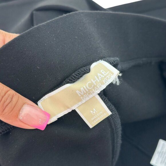 Michael Kors Women Black Mid-Rise Stretch Pull On Pants SZ M Straight Side Slits - Picture 3 of 12